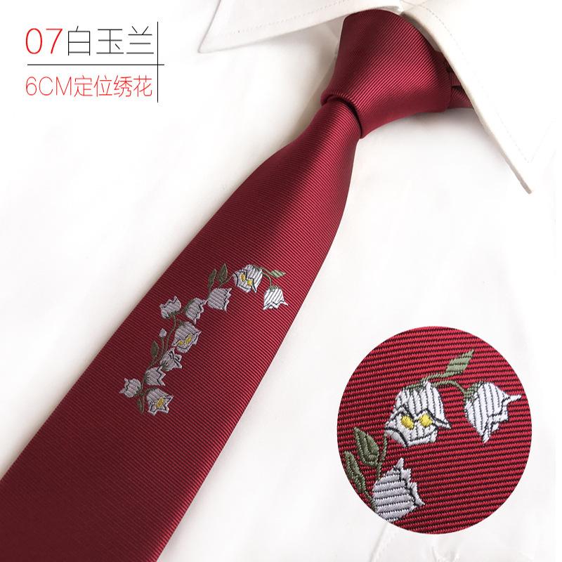 Personalized Fashion Little Whale Narrow Version 6Cm Men'S Tie, Embroidered Roses, Magnolia Positioning Tie