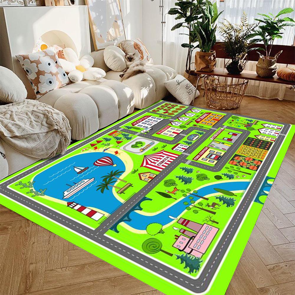 Interactive City Highway Play Mat for Kids Toy Cars Non Slip Floor Rug Educational Playroom Carpet for Boys Girls Bedroom Gifts