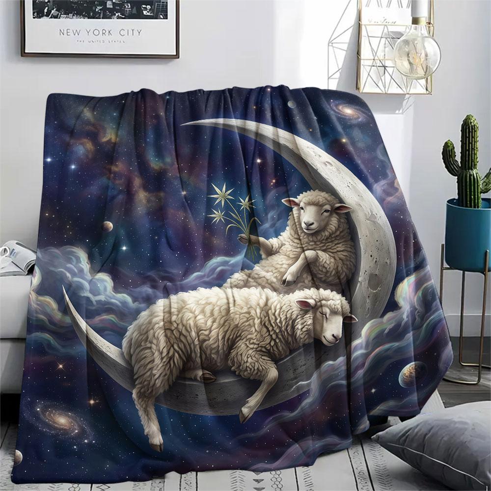 1PC Giraffe Moon Night New Patterned Flannel Blanket High quality All Seasons for Lunch Break Warmth and Comfort Halloween Gifts Ideal Gift