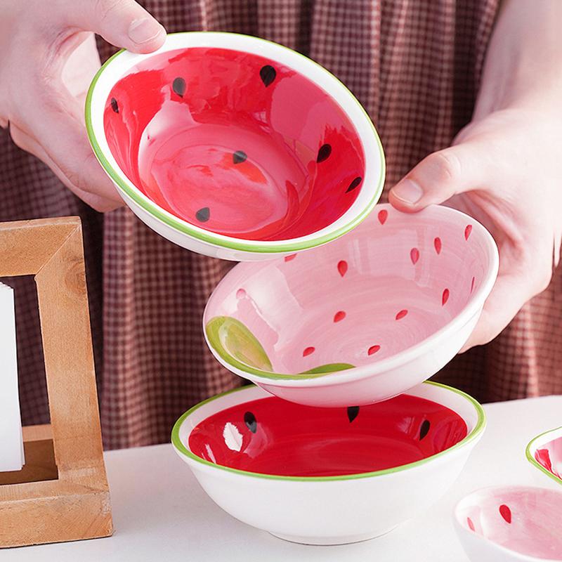 Υπέροχο Μπολ σε Σχήμα Φράουλας Καρπουζιού Κουτάλι Κεραμικά Κουτάλια για Δημητριακά Κουτάλια για Σούπα Ράμεν Μοτίβο Φρούτων Μπολ Σερβιρίσματος Κουτάλι