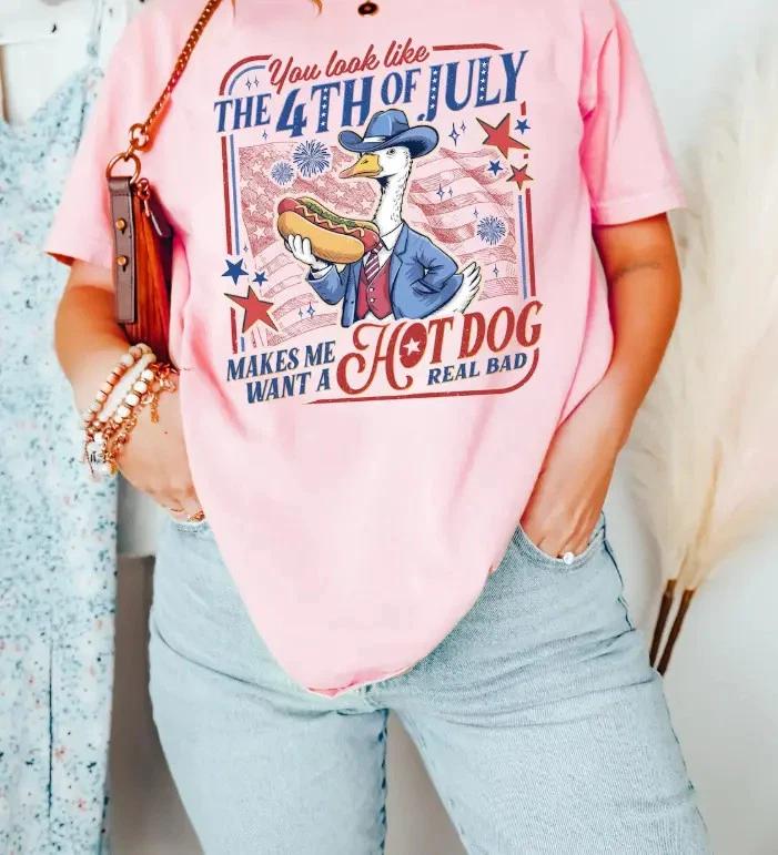 Funny Goose You Look Like The 4th of July,Makes Me Want A Hot Dog Real Bad Shirt S