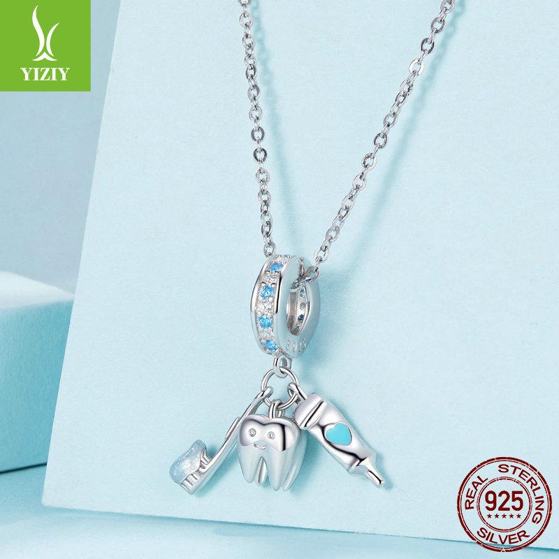 Mini Tooth Brushing Three-Piece Diy Pendant Accessories, Fun Design S925 Silver Beaded Accessories