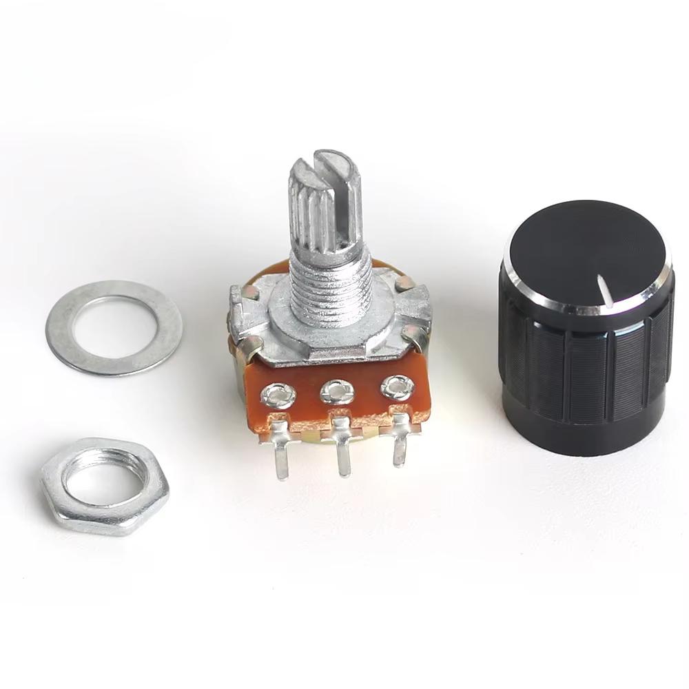 5 Set WH148 Linear Taper 3pin Rotary Potentiometer Resistor 15mm 1K 2K 5K 10K 20K 50K 100K 250K 1M with Black Aluminum Knob Set