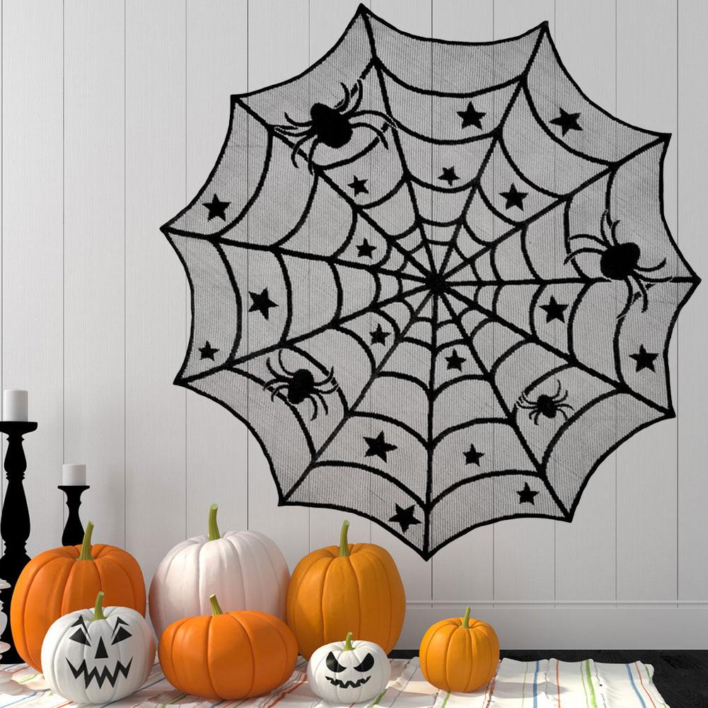 Halloween Black Lace Spider Web Halloween Tablecloth Runner Fireplace Mantel Scarf for Halloween Party Home Decoration