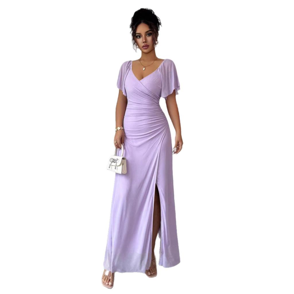 2026 Cross-border Europe, America, Amazon's New V-neck Cross-waist Fishtail Skirt, Flying Sleeve Pleated Temperament Hip Skirt