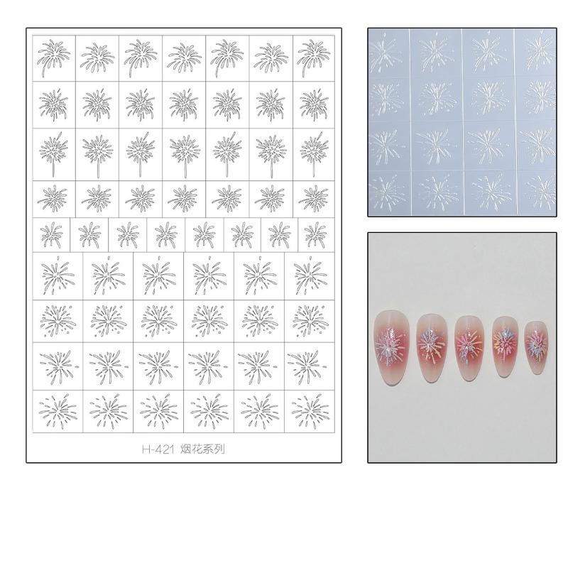 

New Year Pony Firework Nail Stickers Transparent Spray-painted Stencil Templates Patting Adhesive Auxiliary Tool Nail Stickers