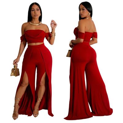 Women's New Fashion Casual Suit Bust Open Wide Leg Trousers