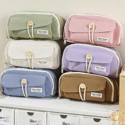 Retro Pencil Bag Multi-Compartment Canvas Pencil Case Large Capacity Pen Pouch Stationery Organizer for Students Boys Girls