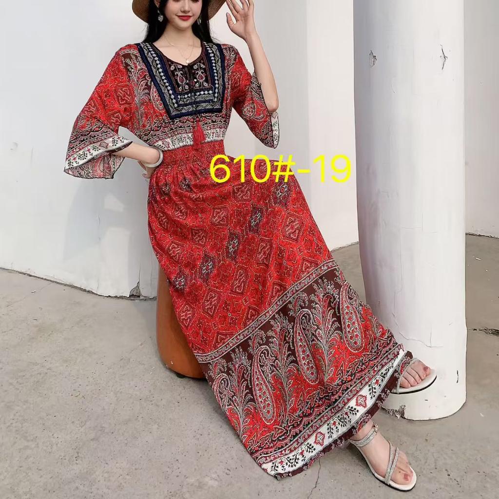 Island Vacation Skirt Xishuangbanna Travel Wear Cotton and Silk Floral Dress Xia Bohemian Skirt