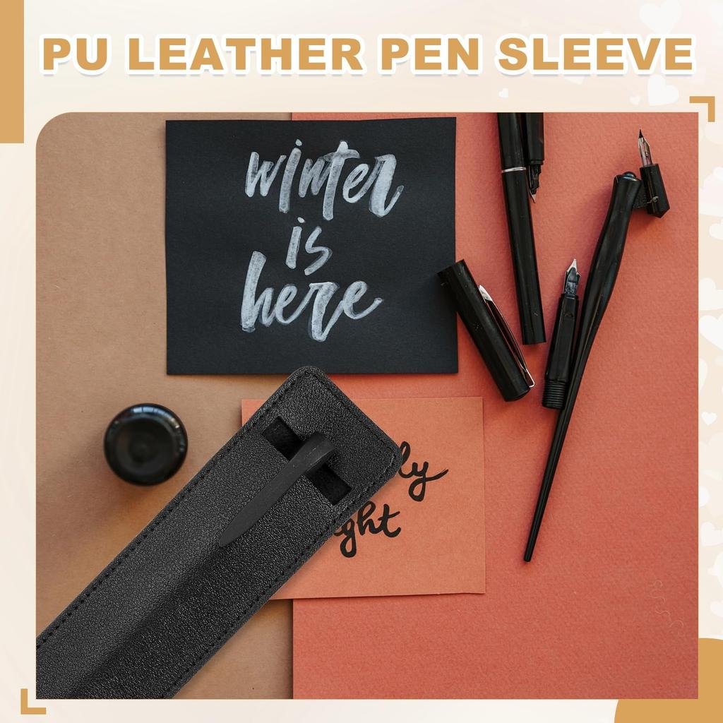 PATIKIL Pen Sleeve PU Leather Pen Single Fountain Pouch Protective Cover Holder for Office Ballpoint Black 7-inch Case, 8-Piece Pouch, Pens,