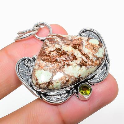 Crisoprasa de Limón Natural, Peridoto Colgante de Plata de Ley 925 1.89" K0F38