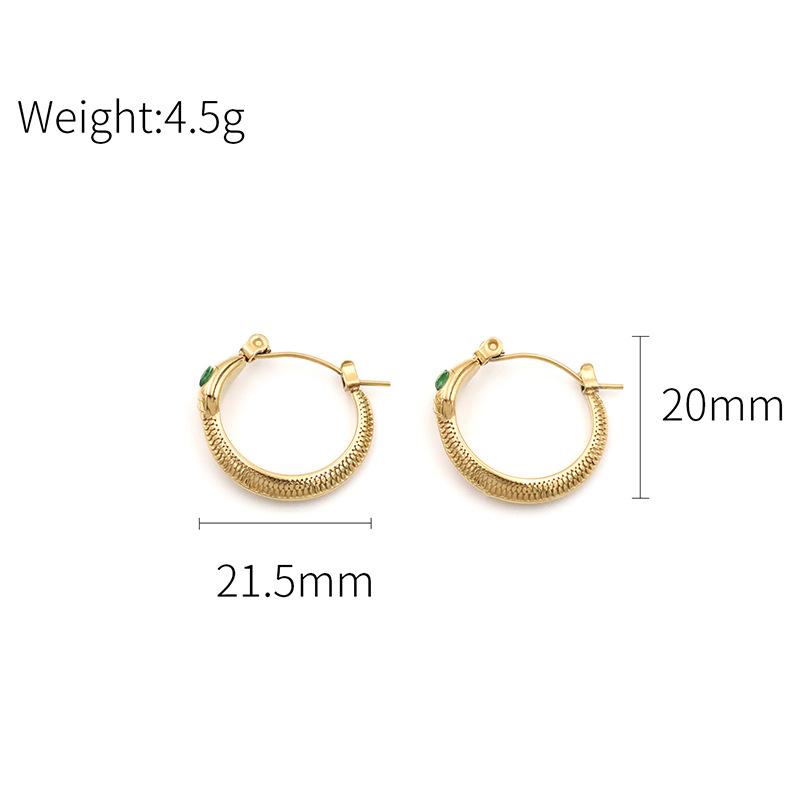 French Retro Titanium Steel Serpentine Green Eye Zircon Earrings High-End Light Luxury Niche 18K Titanium Steel Earrings