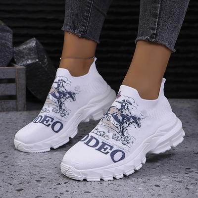 Fashion Print Women's Platform Sneakers 2024 Breathable Knitting Autumn Sock Shoes Woman Comfort Soft Sole Non-Slip Sports Shoes
