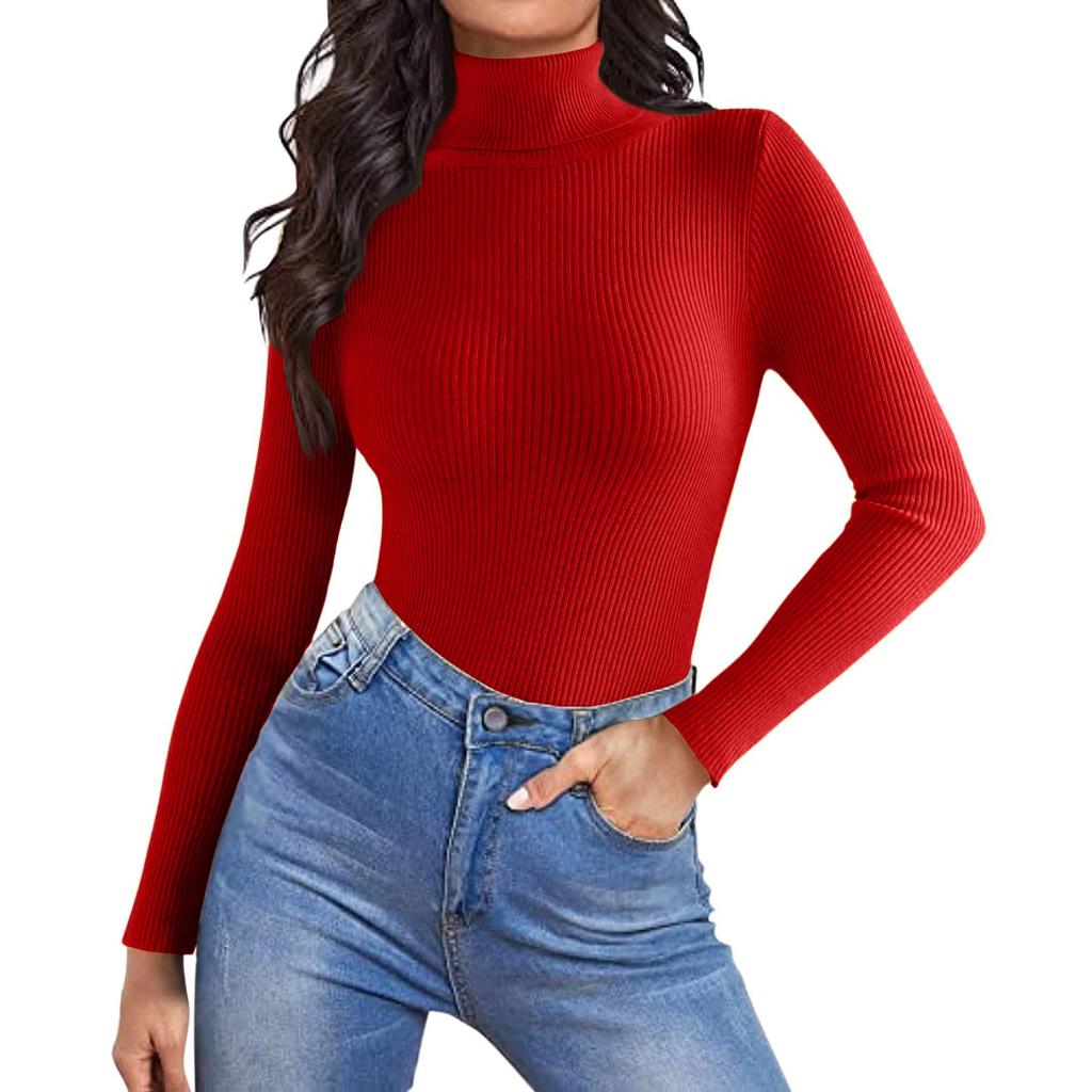 Women's Fashion High Neck Slim T-Shirt Long Sleeve Pullover Solid Colour Top