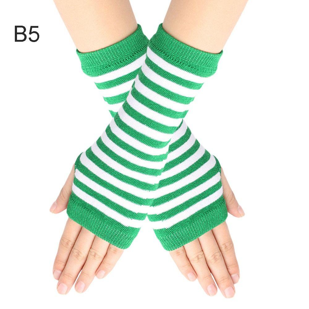 Kids Cosplay Party Cartoon Knitted Fingerless Gloves Half Finger Stripes Mittens Elasticity Gloves