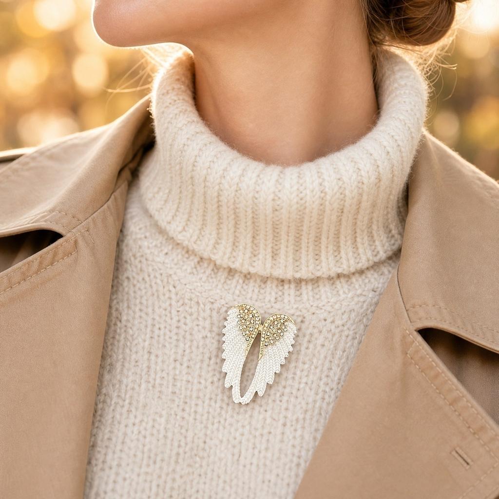 Angel Wings Brooch with Crystal Embellishments and Enamel Detailing Elegant Wing-Shaped Pin Accessory for Clothing and Bags