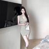 Women's Summer V-Neck Knit Vest Dress – Sexy, Figure-Hugging, Waist-Cinched Short Skirt