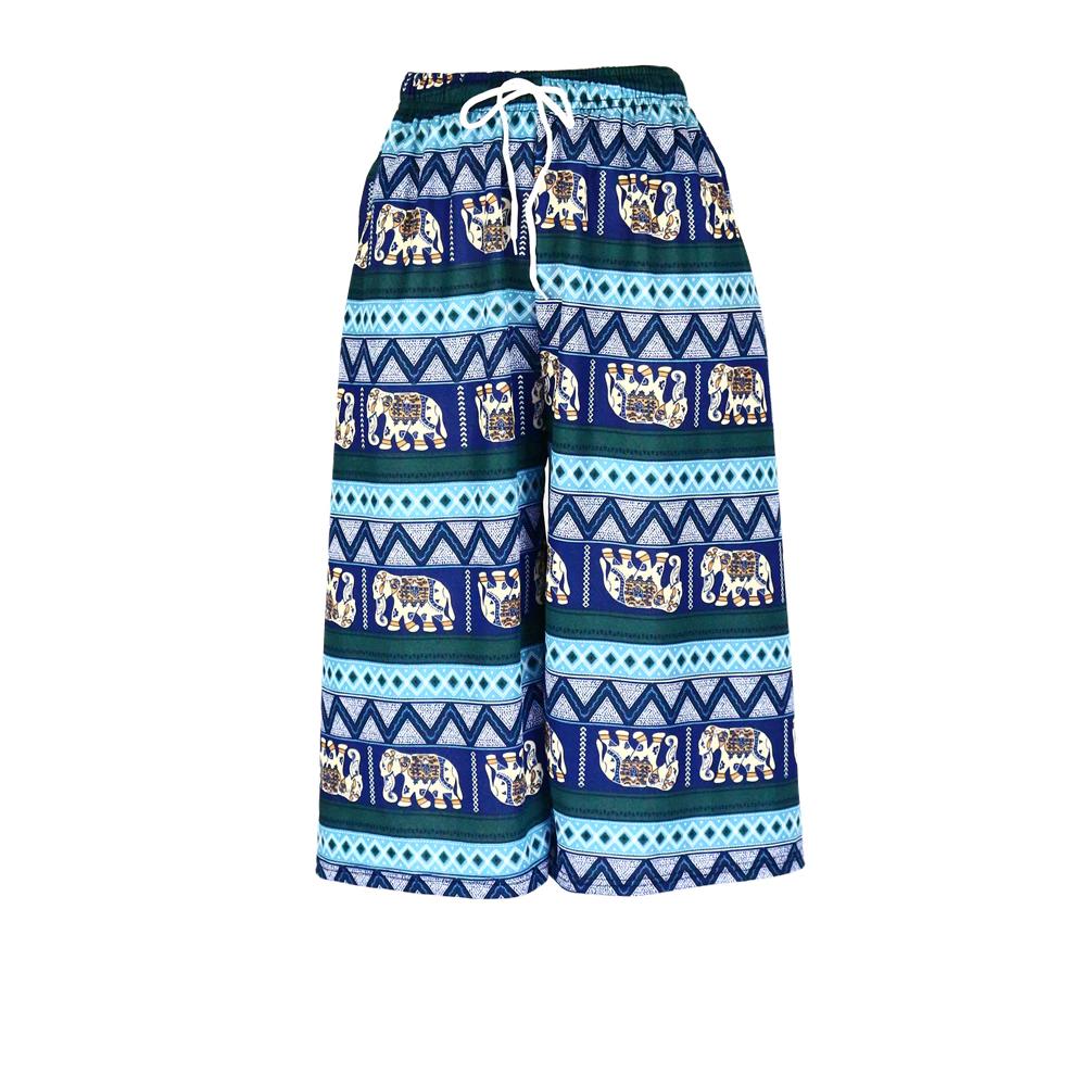 Elephant Capris Crop Pants Adjustable Elastic Waistband Rope Loose Legs Women Men Unisex Print Thailand Casual Streetwear Beach Bohemian Retro Vintage