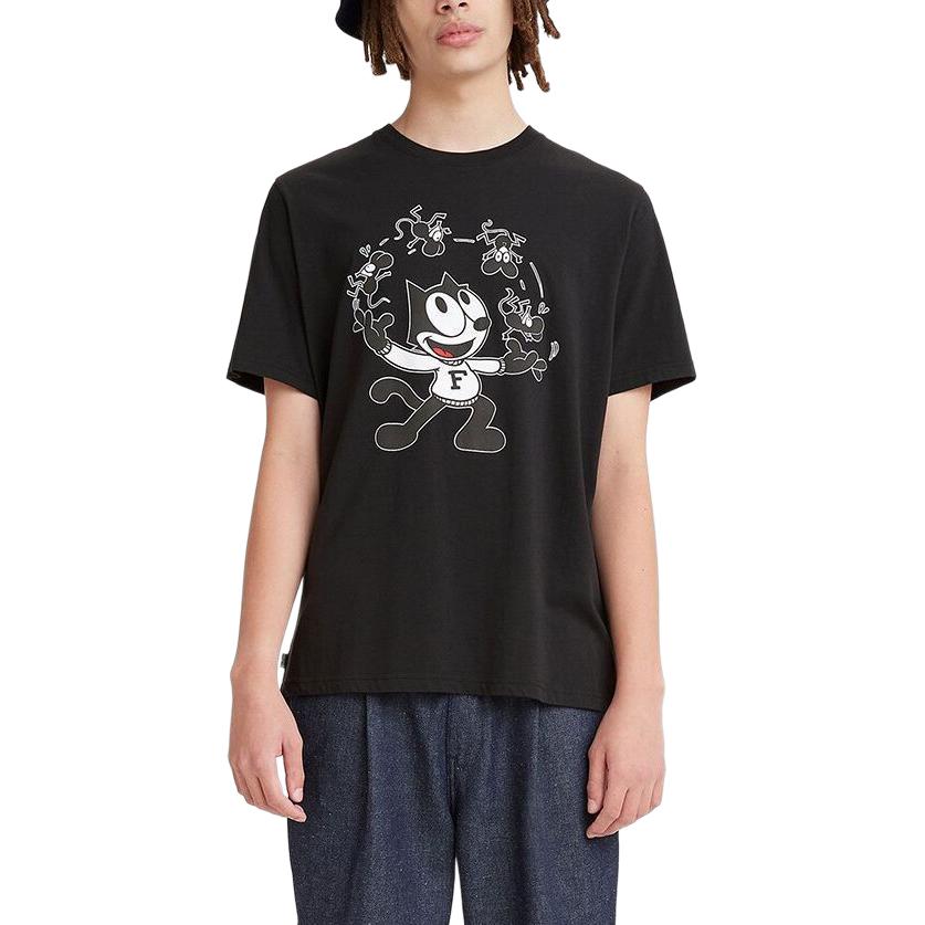 Levis X Felix The Cat Cartoon Print Crew Neck Short Sleeve T-Shirt Men Tops Black A1248-0000