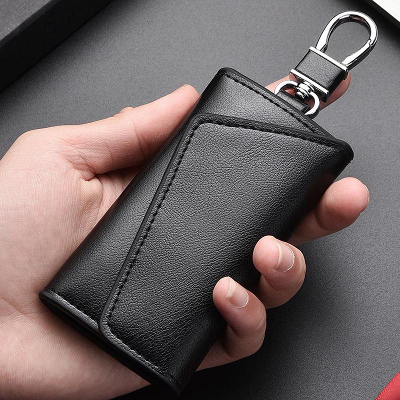 Leather Key Bag Portable Men's Waist Hanged Metal Keychain EDC Keys Holder Women's Small Card Wallet Key Organizer Case