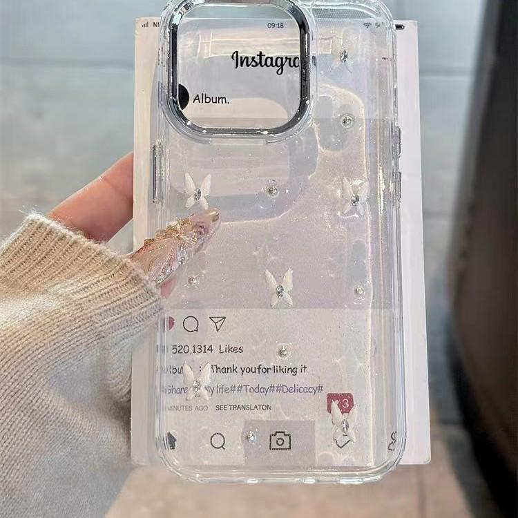 Epoxy Glitter Transparent Diamond Butterfly Suitable for Apple 16promax Personalized Creative iPhone15promax Mobile Phone Case