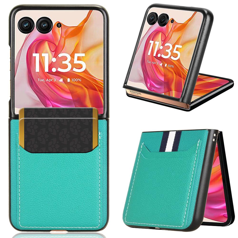 

Для Motorola Razr 50 Ultra 5G Чехол Текстура личи Кожа+ПК Чехол для телефона с держателем для карт Green