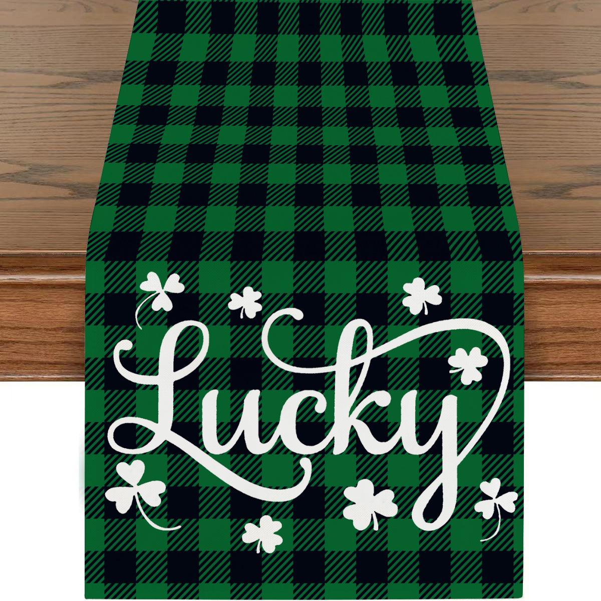 St. Patrick S Day Table Flag Lucky Clover Decoration Long Tablecloth Restaurant Atmosphere Decoration Table Mat 33*183cm