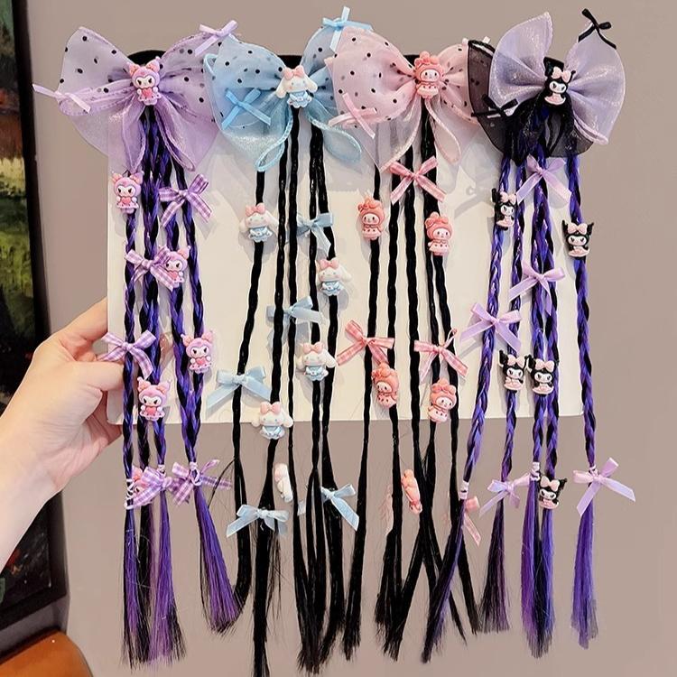 Children's Wig, Girl's Braided Ponytail Hair Tie, Girl's Bow Hair Accessory
