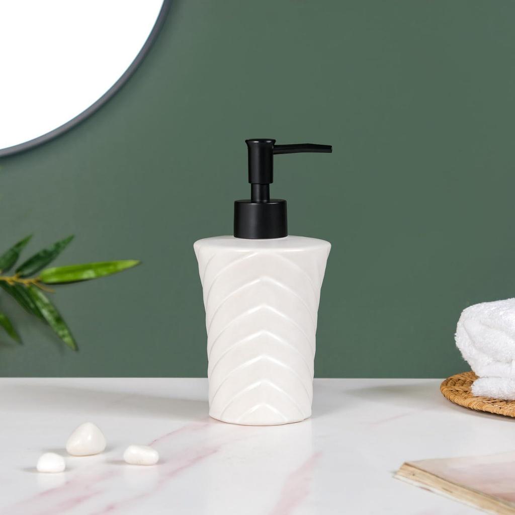 Dávkovač tekutin s geometrickým designem | Láhev na mýdlo na ruce do kuchyně | Dávkovač mýdla do koupelny k umyvadlu | 300 ml (Bílý)