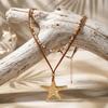 Layered Gold Starfish Pendant Necklace Women White Seed Bead Rope Cord Choker Boho Beach Summer Vacation Jewelry