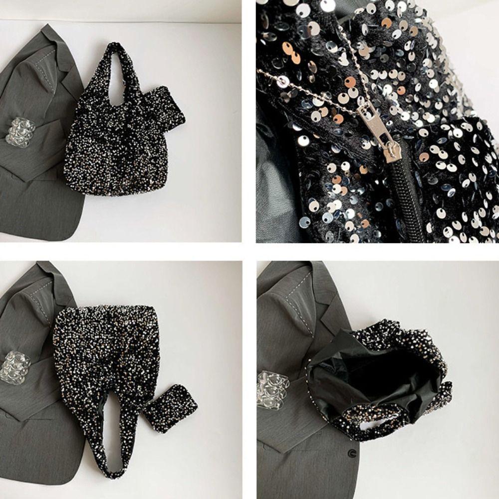 Sac de Soirée Sac Cabas à Sequins Sac à Bandoulière Argenté Brillant Sac sous le Bras Sac à Main Blingbling Shopping