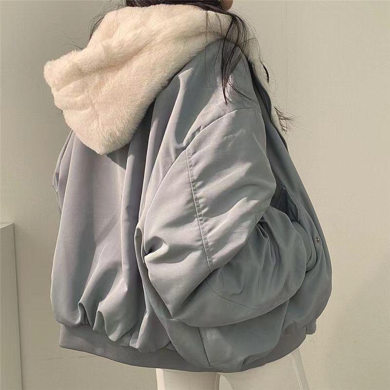 Giacca Bomber da Donna con Cappuccio Foderato in Pile e Zip-Up Cappotto Invernale Casual