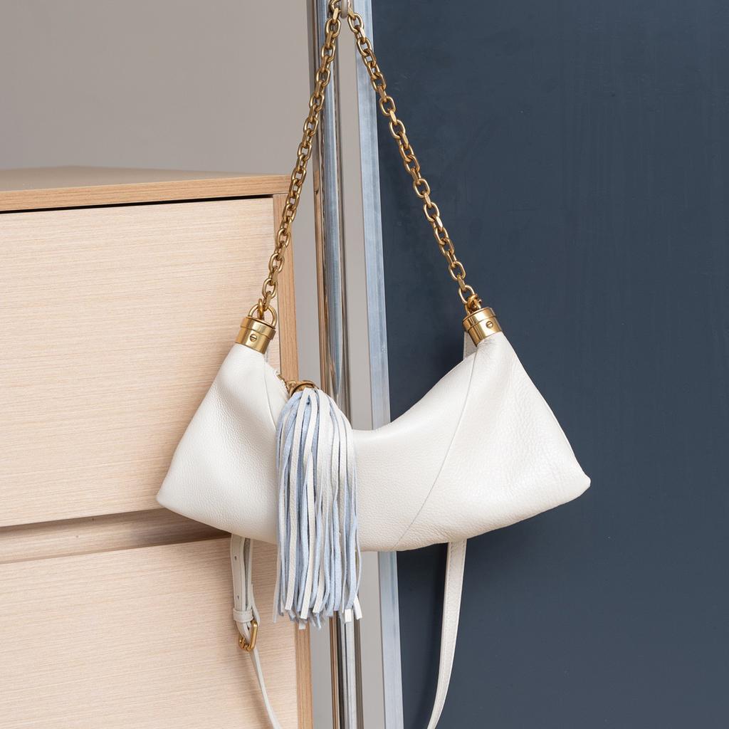 Genuine Leather Shoulder Bag Niche Design Tassel Chain Underarm Bag Women's Bag Crossbody Bag Fashion Soft Top-Grain Cowhide