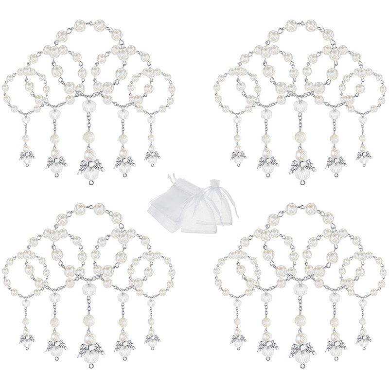 2025+ 20 Pcs Baptism Acrylic Rosary Beads Mini Rosaries Angel with Organza Bags for the First Communion Baptism Party Favors