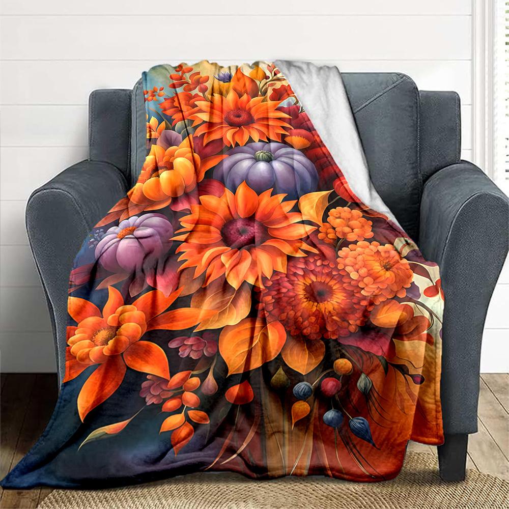 1pc Autumnal Bouquet Blanket, Lightweight Flannel Throw Blanket for Sofa, Bed, Travel, Camping, Living Room, Office, Couch023