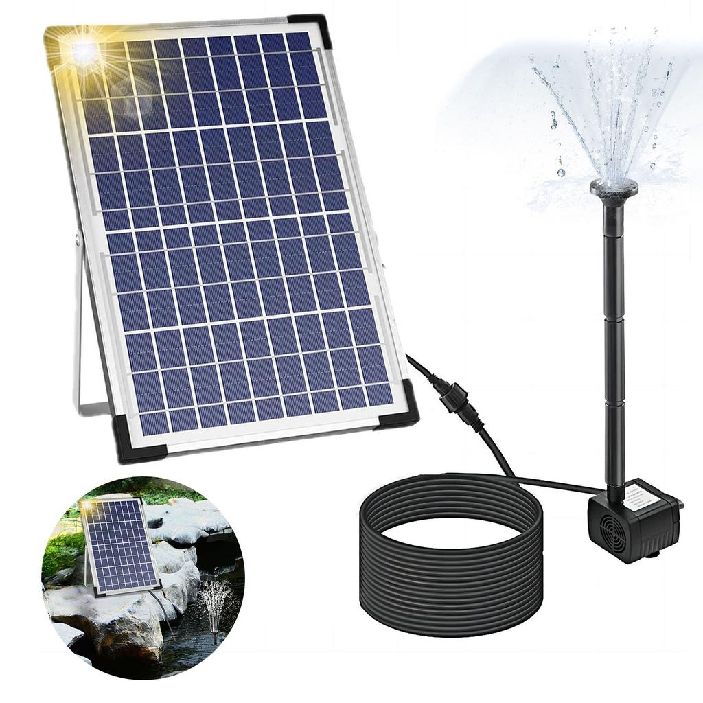 10W Solar Fountain Pump with Large Solar Panel 3 Nozzles Max. Water Height 100cm for Bird Bath Fish