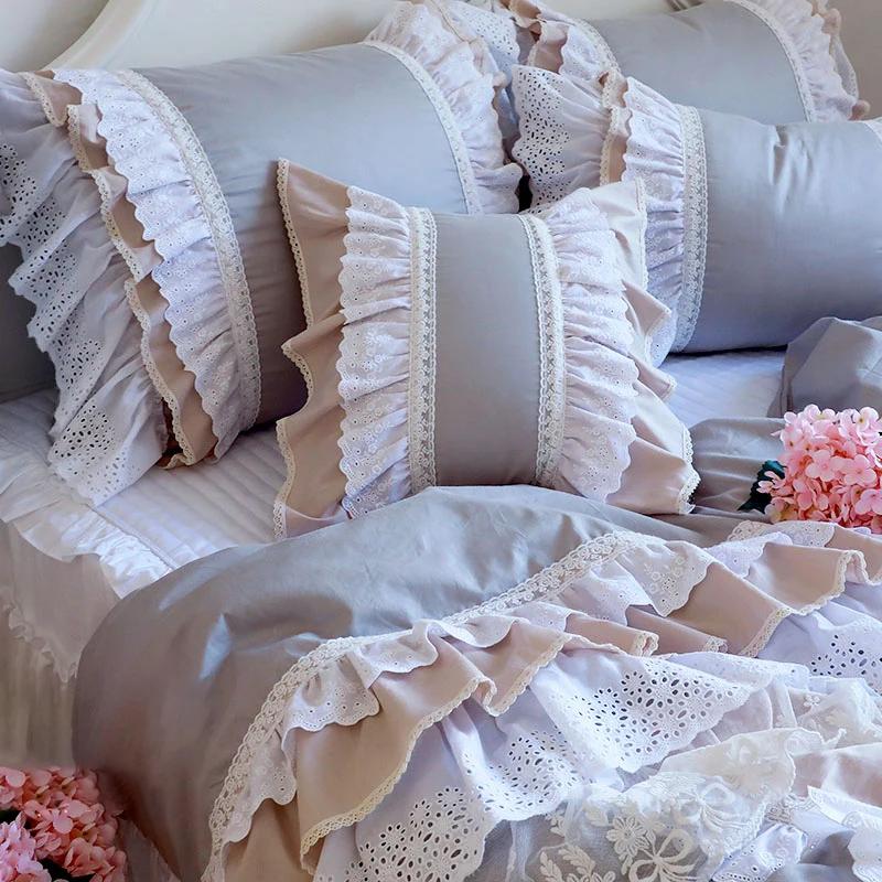 Luxury Embroidery Cushion Cover Ruffle Lace Wrinkle Pillow Cover Cake Layers Princess Bedding Pillowcase 45x45cm