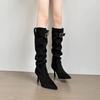 Boots Boots Trend High Heel Skinny Boots Belt Buckle Pile Fashion Thin Heel Pointed European Boots