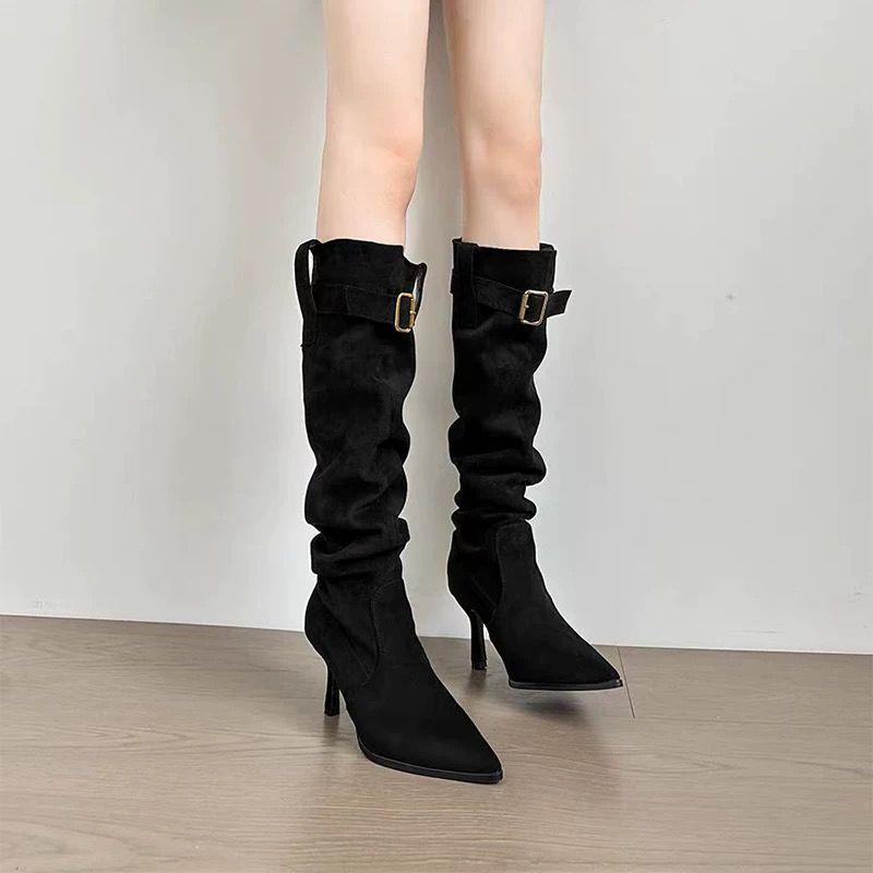 Boots Boots Trend High Heel Skinny Boots Belt Buckle Pile Fashion Thin Heel Pointed European Boots