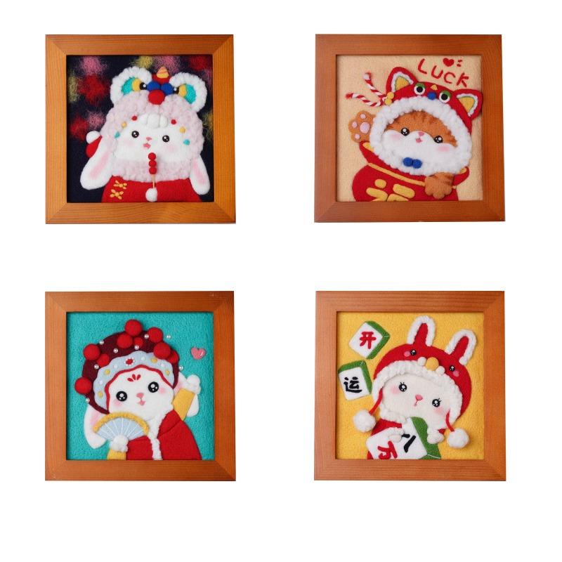 DIY  Felt Bunny Frame Kit - Creative Birthday Gift Handmade Craft Decor Cute Cartoon Rabbit Statue Wool Creative Gift & Healing Home Decor Craft Set