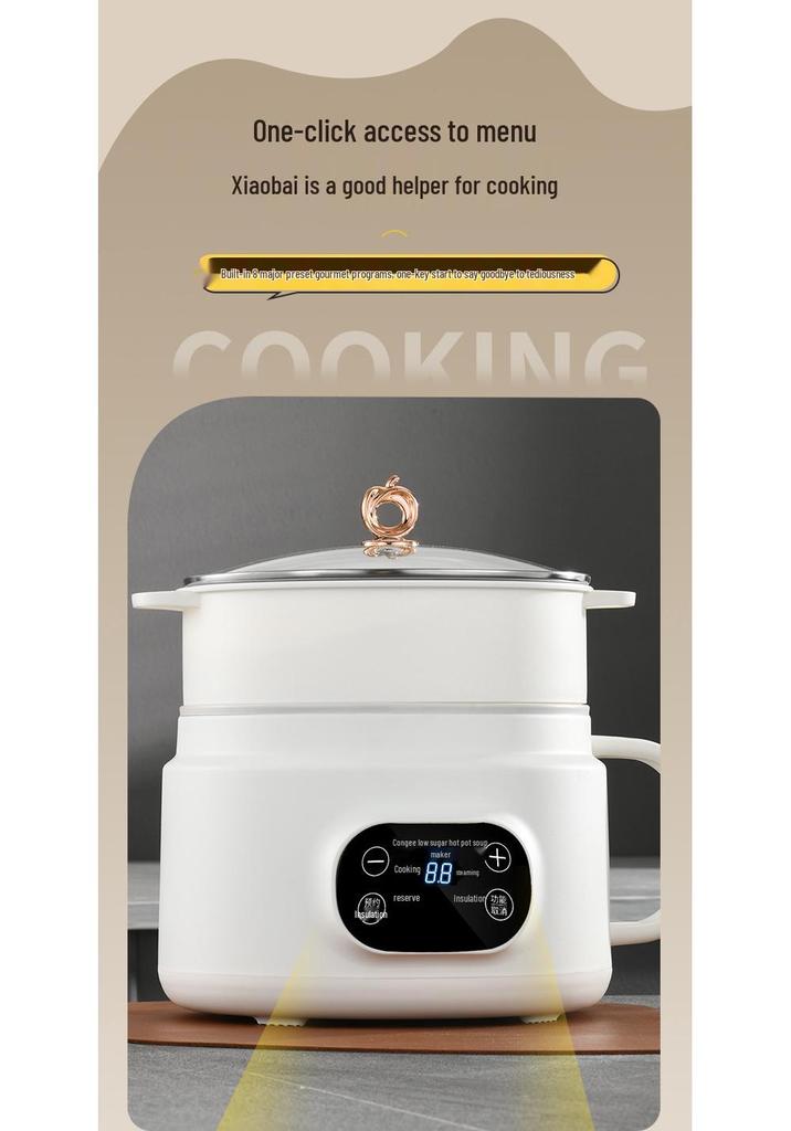 Smart Ceramic Glaze Rice Cooker: Multi-functional Large Capacity Steamer & Fryer with Double Layer Design.
