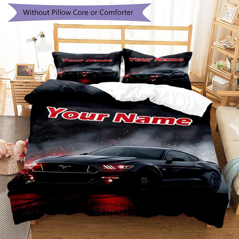 3PC Custom Name Night Mustang Bedding Set Printed Bedding Set Duvet Cover Closure Includes 1 Duvet Cover & 2 Pillowcases for All Seasons Bedroom