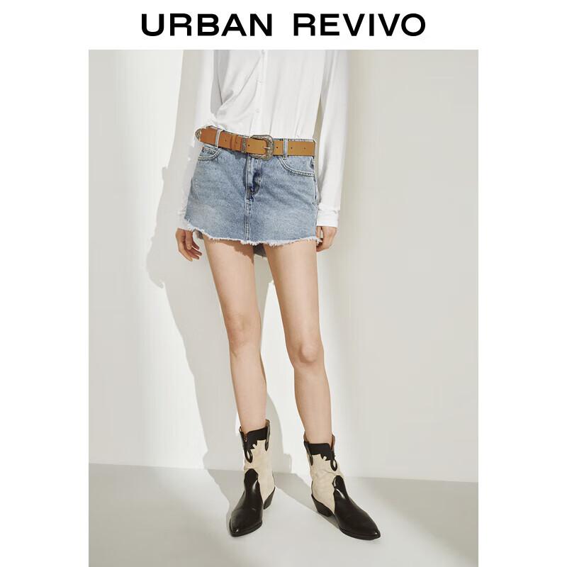 UR Women s Frayed Denim Mini Skirt with Belt M