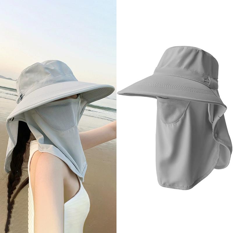 Summer Outdoor Travel Sunshade Sun Hat Detachable Cape Mask Sun Hat Women Ponytail Large Brim Beach Hats