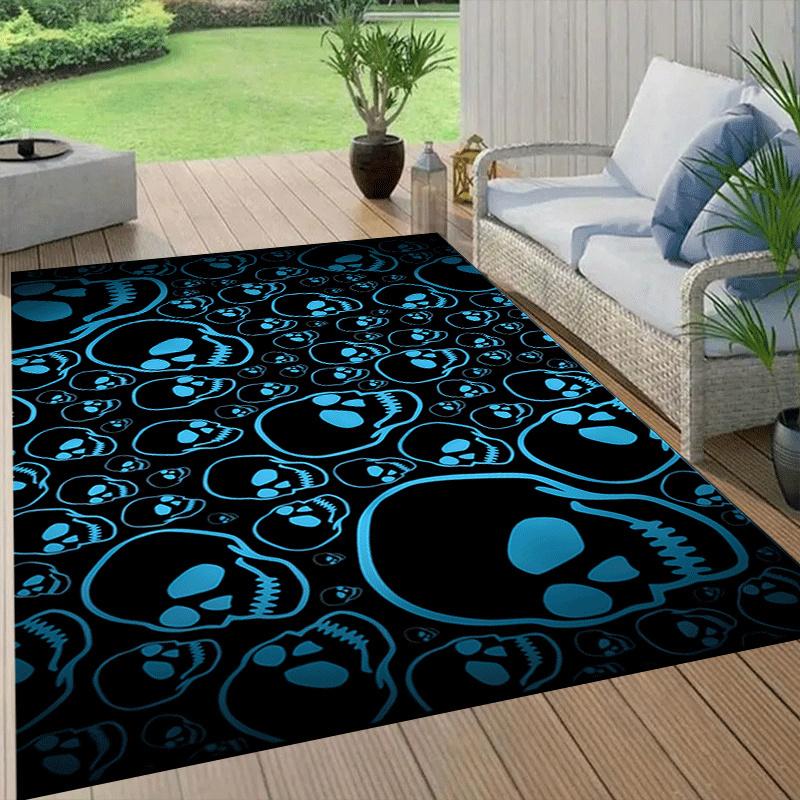 1pc Blue Skull Print, Design Area Rug - Soft, Anti-Slip, and Durable Gaming Room Decor for Bedroom, Living Room
