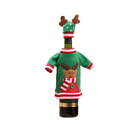 1 Set Bottle Cover Reusable Cartoon Pattern Knitted Fabric Christmas Winebottle Dress for Decorating