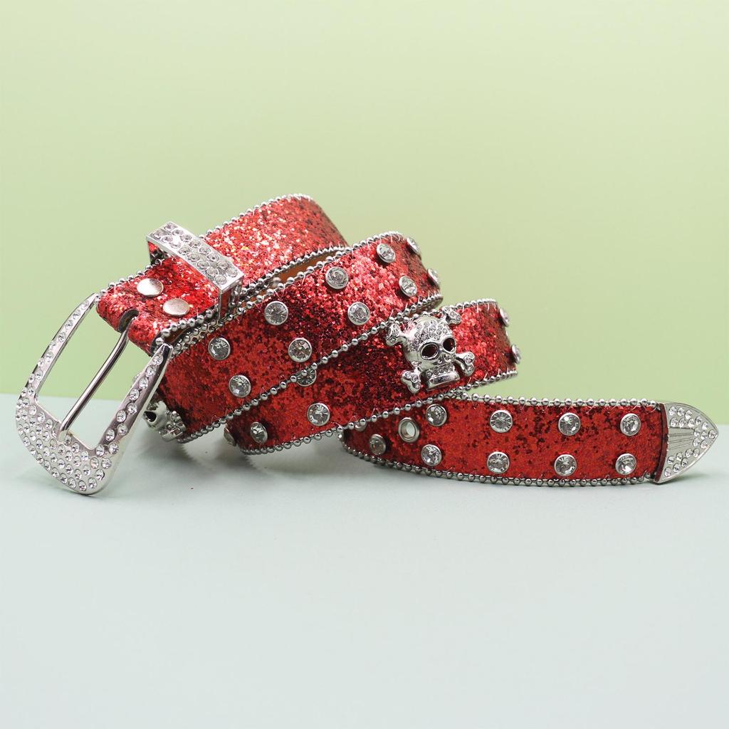European Style Punk Skull Belt with Rhinestones - Unisex Rock Fashion Accessory