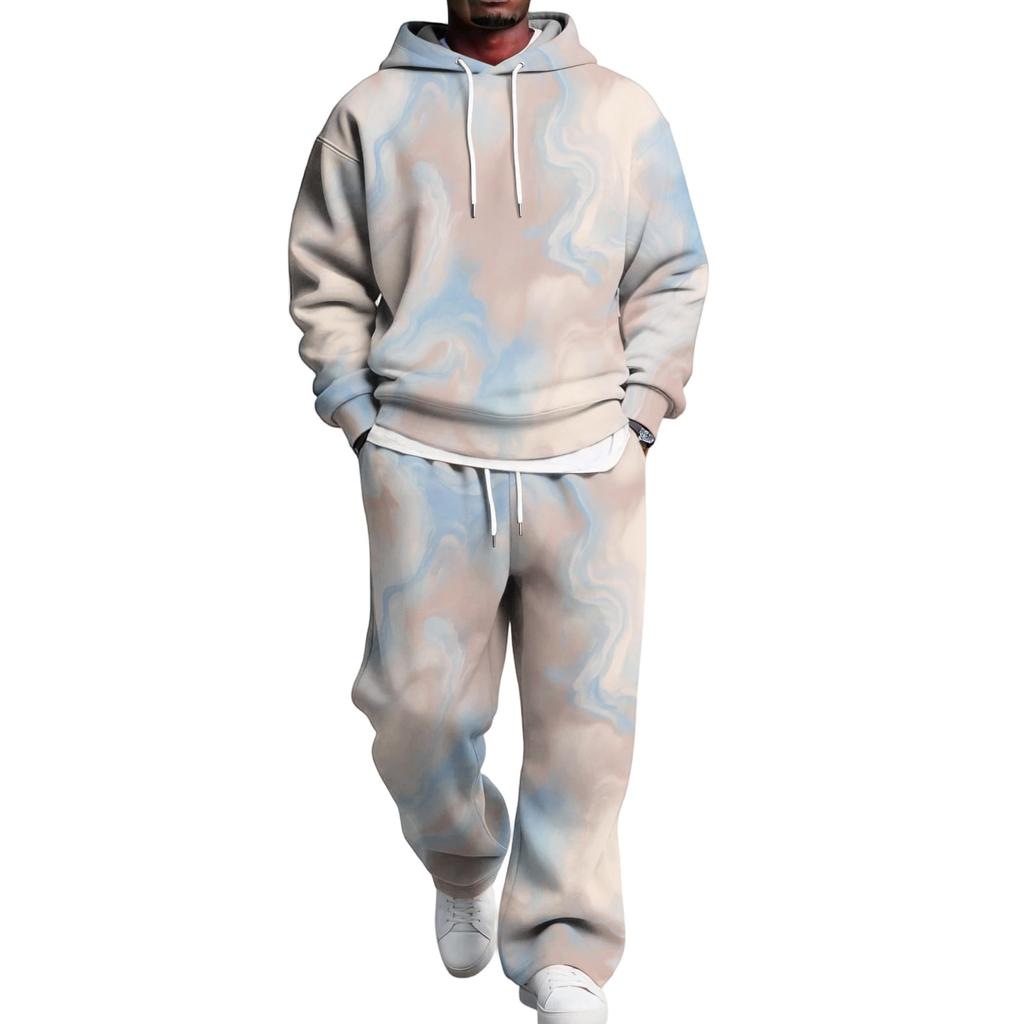 Men's Hoodie and Sweatpants Set with Elastic Waist, Casual Two Piece Outfit