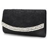 Bolsa de Festa Plex 3 Vias, Bolsa de Mão Clutch com Pérolas e Contas, Renda Pregueada, Preta