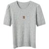 Sancai Embroidered Twisted Knit Short Sleeve Pullover
